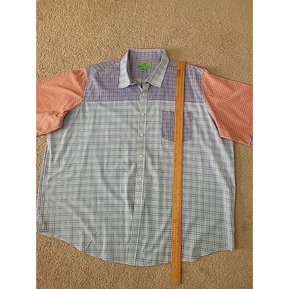 Bristol & Bull Shirt Mens 4X Blue Orange Checkered Plaid Button Up Short Sleeve - Picture 3 of 8